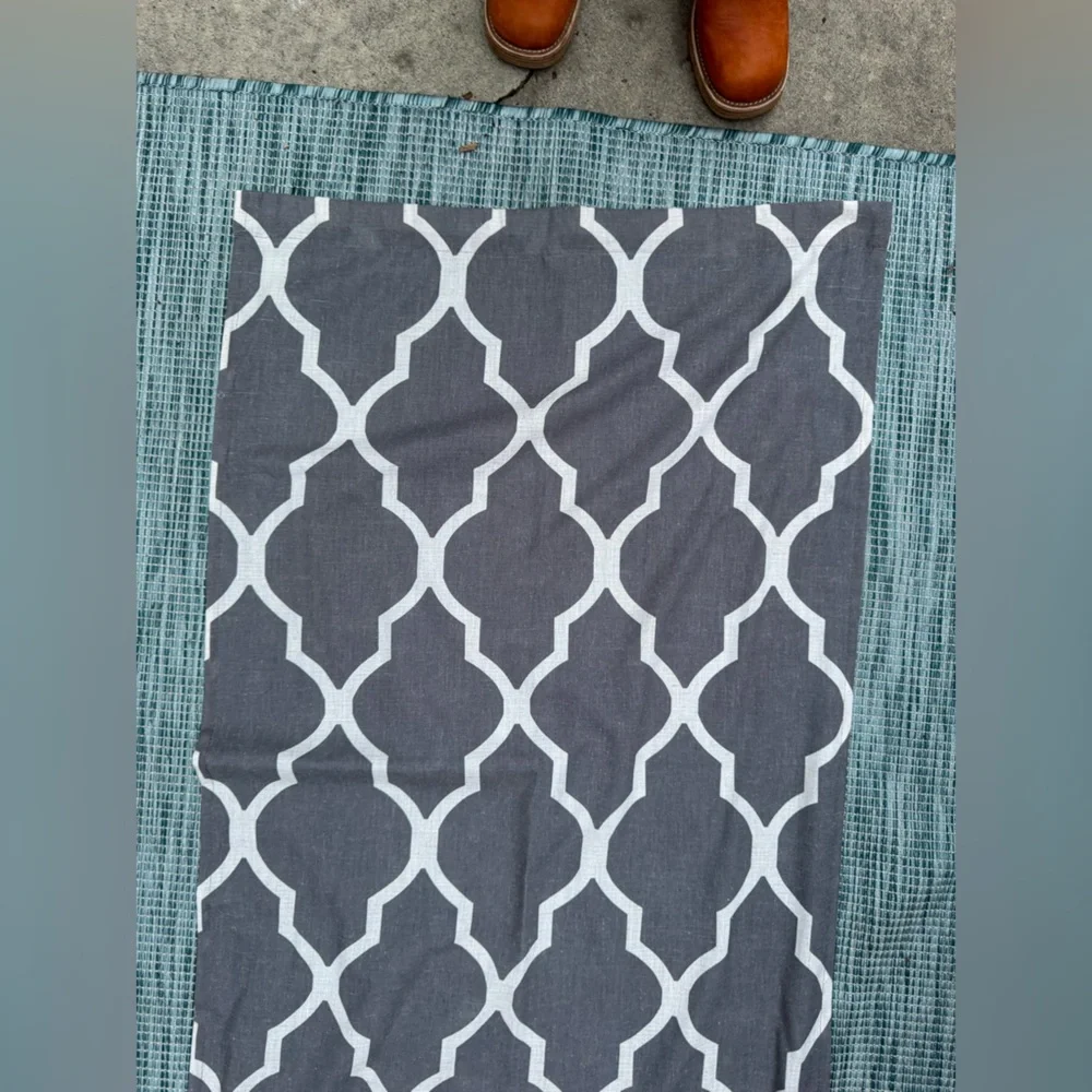 Set of 2 Gray and White Geometric Patterned Curtain Panels